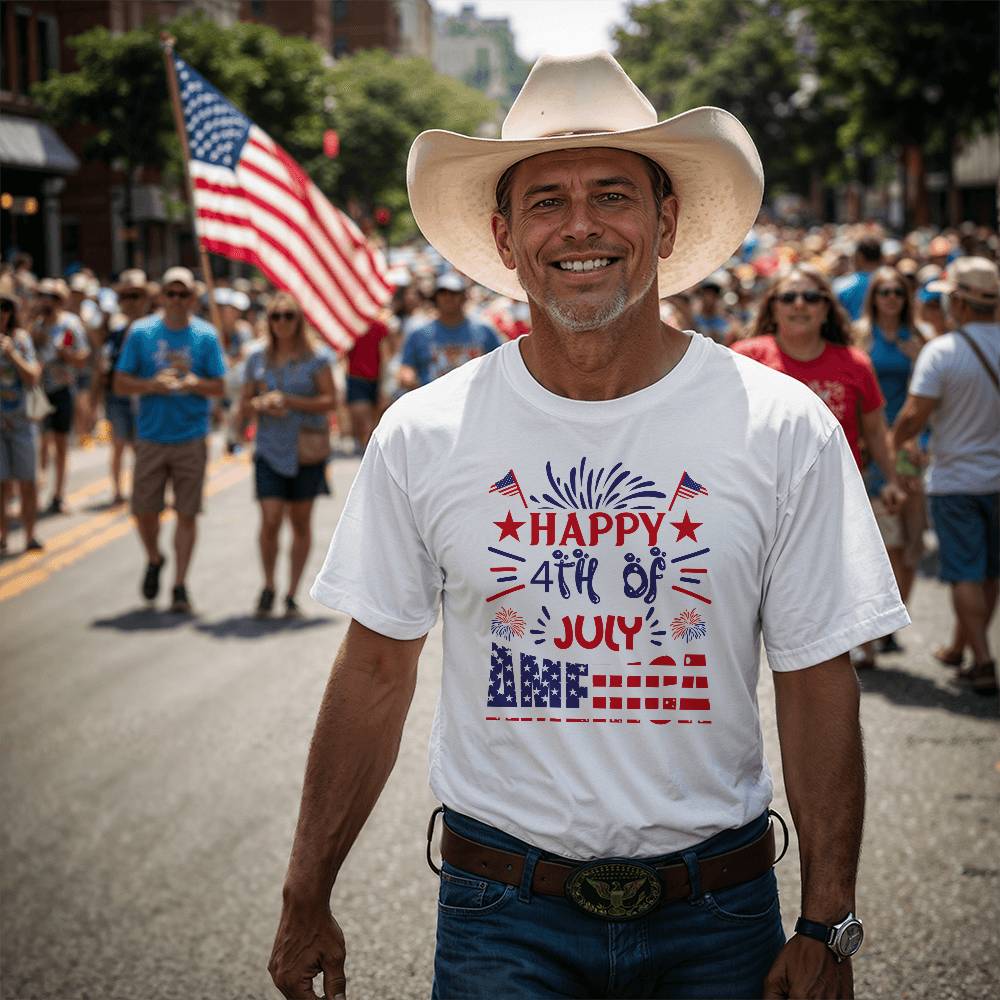 Happy 4th America-Bella Canvas + 3001 Unisex-Jersey Tee Front Print - YERTIZZ.COM