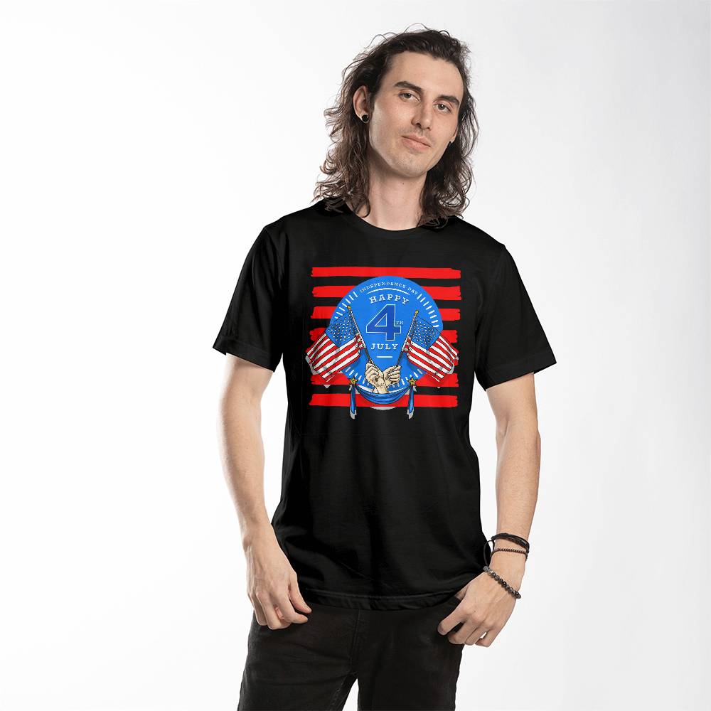 Happy Independence Twin Flags-Bella + Canvas 3001 Unisex-Jersey Tee Front Print - YERTIZZ.COM