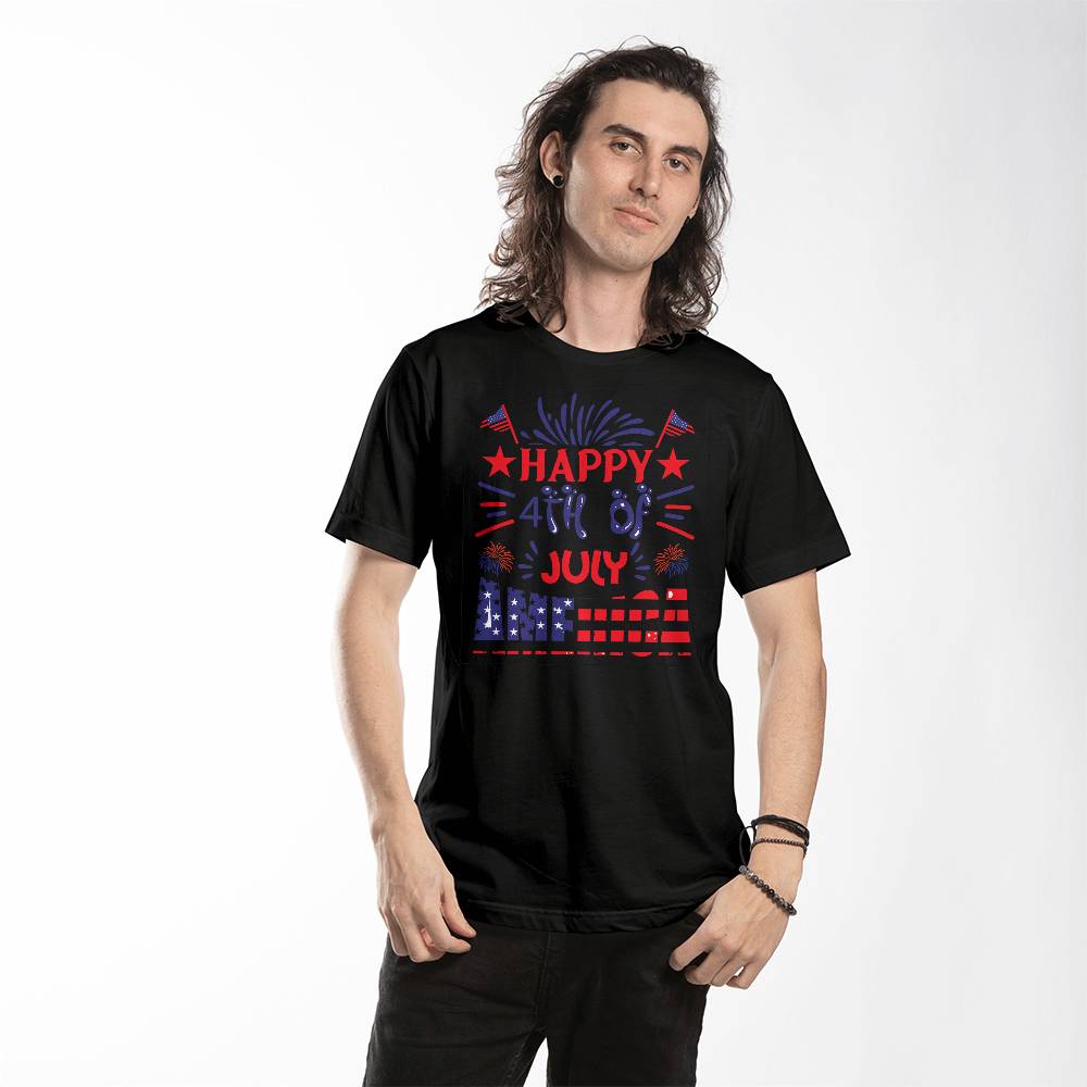 Happy 4th America-Bella Canvas + 3001 Unisex-Jersey Tee Front Print - YERTIZZ.COM