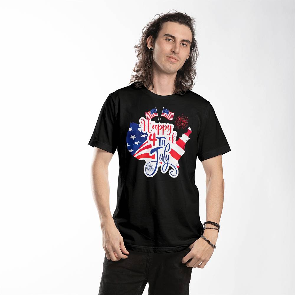 Happy 4th July Flags-Bella + Canvas 3001 Unisex-Jersey Tee Front Print - YERTIZZ.COM