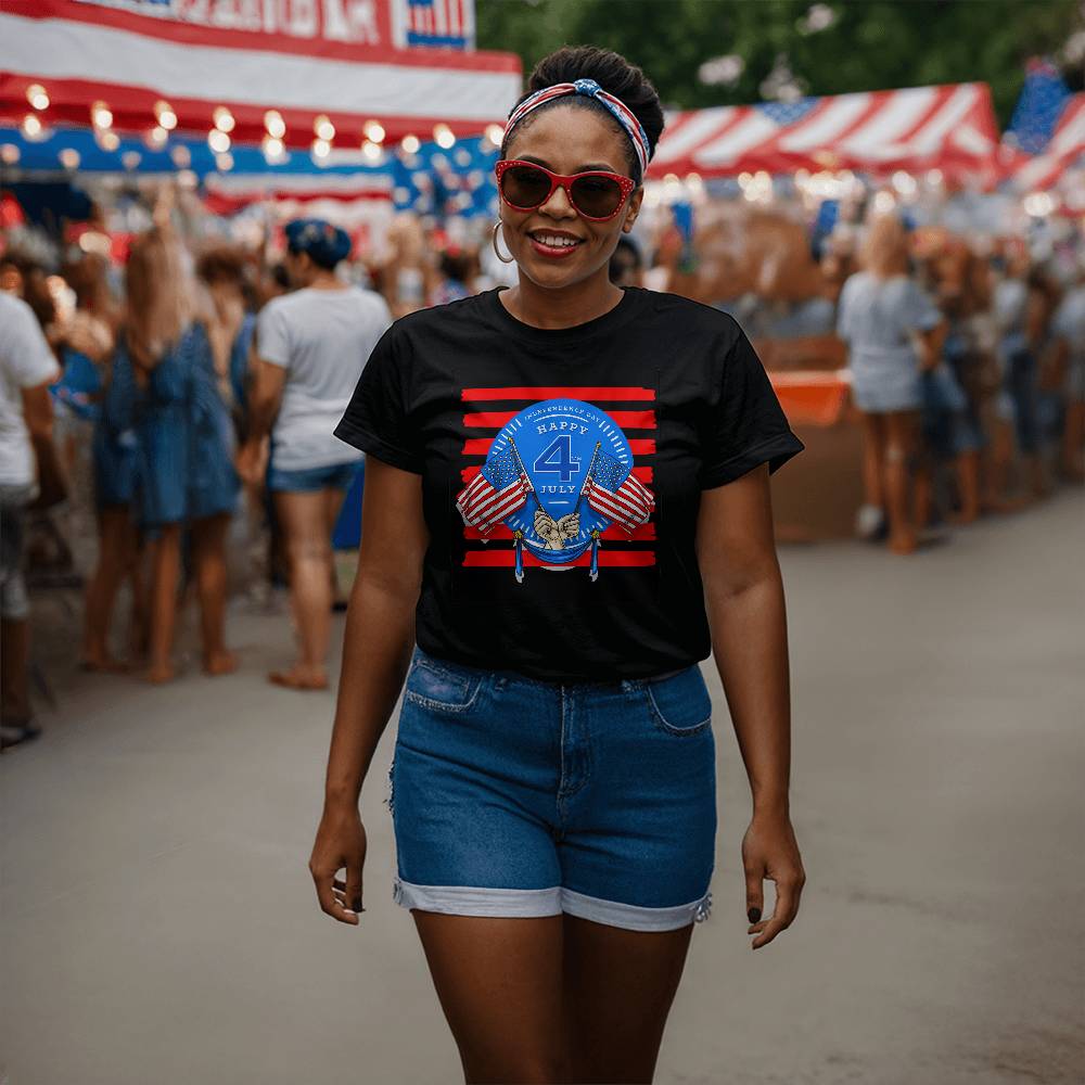 Happy Independence Twin Flags-Bella + Canvas 3001 Unisex-Jersey Tee Front Print - YERTIZZ.COM