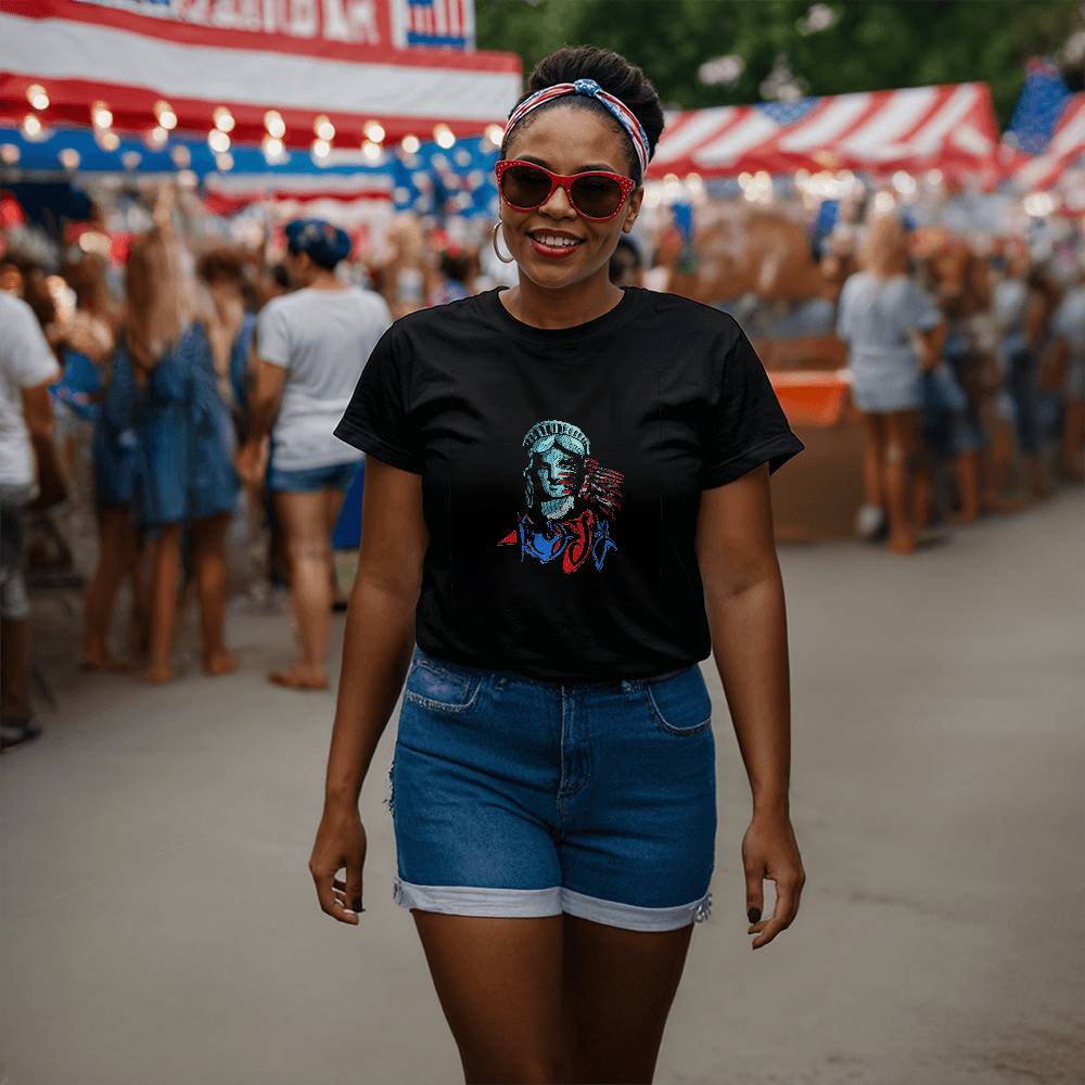 Lady Liberty Independence-Bella + Canvas 3001 Unisex-Jersey Tee Front Print - YERTIZZ.COM