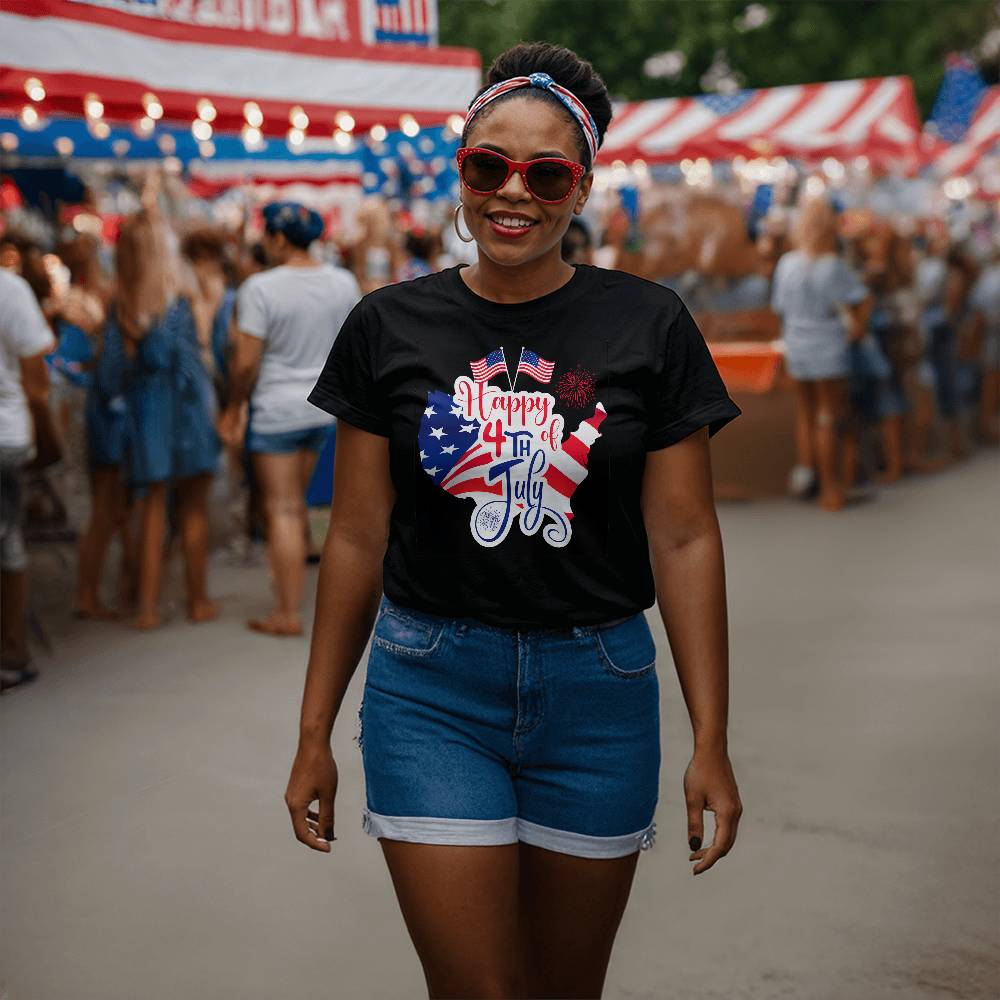 Happy 4th July Flags-Bella + Canvas 3001 Unisex-Jersey Tee Front Print - YERTIZZ.COM
