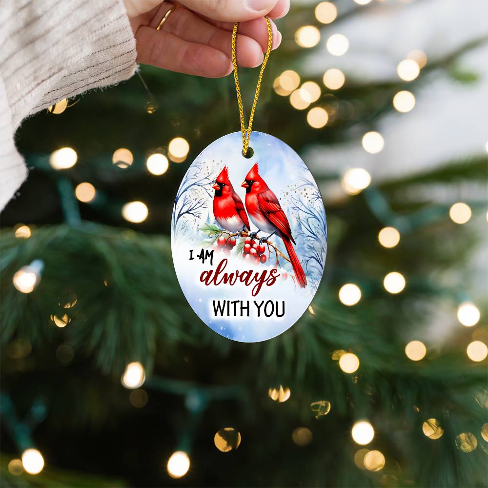 Cardinal Flower I Am Always With You Oval Ceramic Ornament For Couple Christmas Ornament