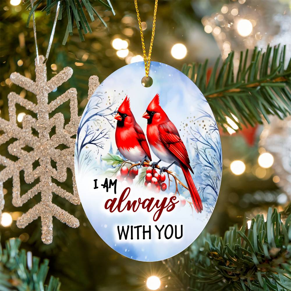 Cardinal Flower I Am Always With You Oval Ceramic Ornament For Couple Christmas Ornament