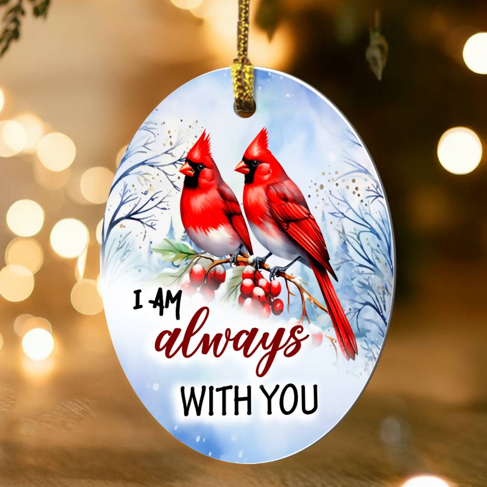 Cardinal Flower I Am Always With You Oval Ceramic Ornament For Couple Christmas Ornament