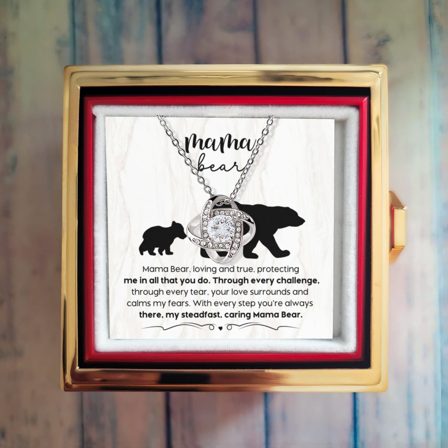 Mama bear massage card to my mom Love Knot with Rotating Rose Gift Box !