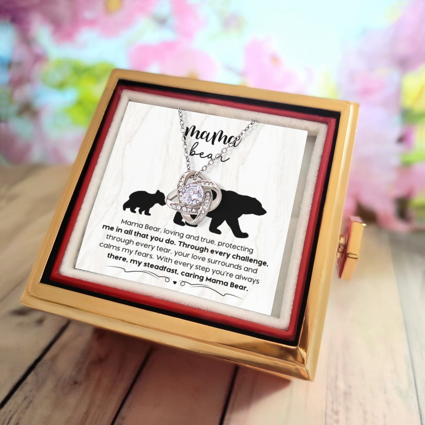 Mama bear massage card to my mom Love Knot with Rotating Rose Gift Box !