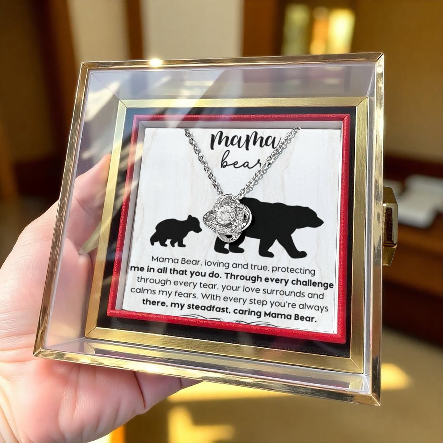 Mama bear massage card to my mom Love Knot with Rotating Rose Gift Box !