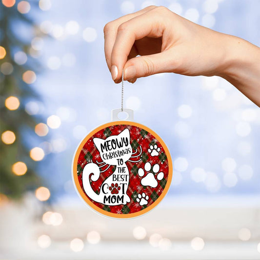 best cat mom christmas ornament red plaid design