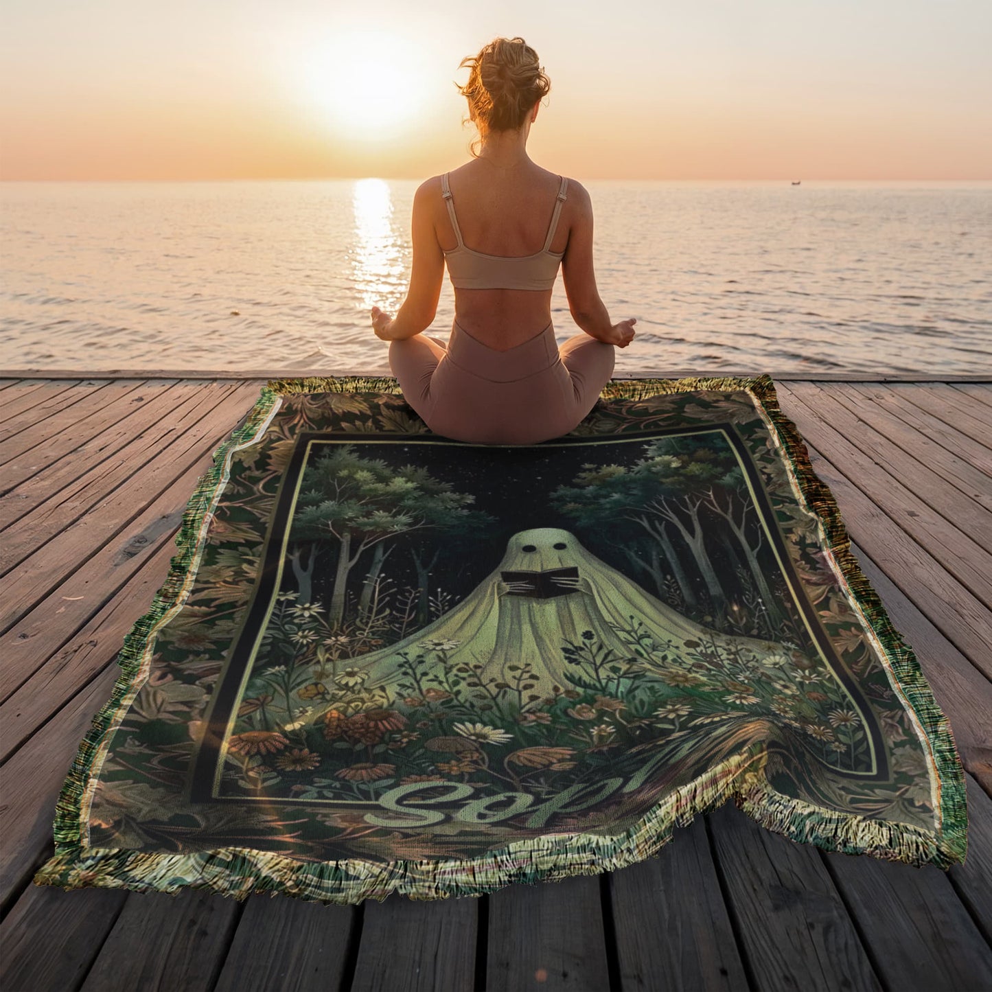 Spooky Ghost Reading Blanket – Halloween Cozy Throw for Home & Outdoor