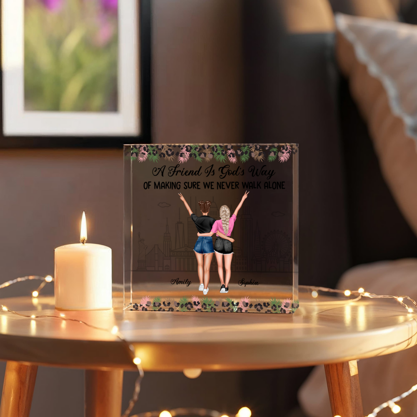 Personalized "A Friend Is God's Way" Acrylic Block – Custom Friendship Gift with Floral Design, Best Friend Keepsake