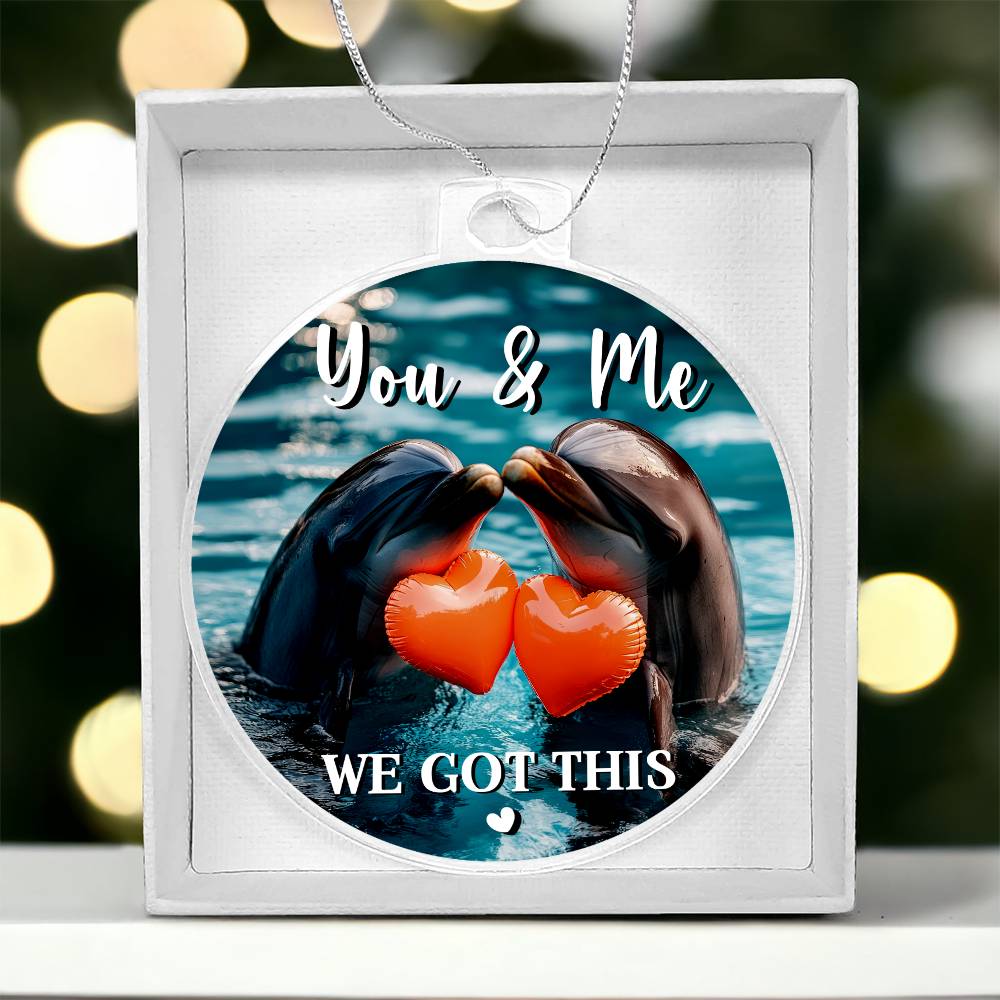 cute couple ornament with dolphins holding hearts