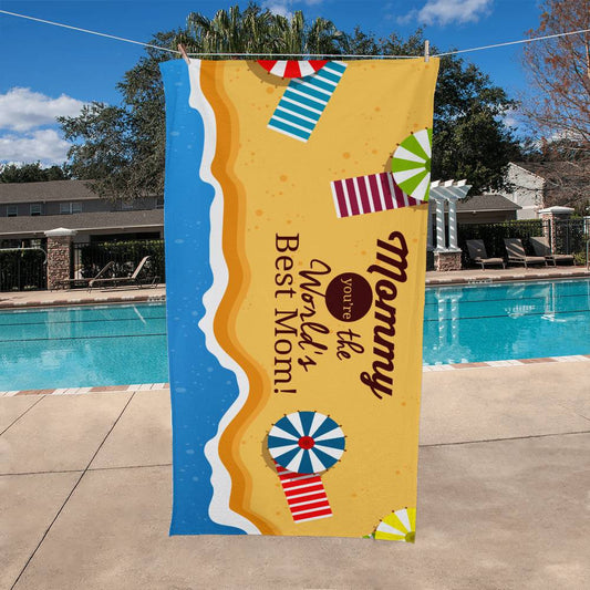 Beach Towel-Worlds Best Mom and Parasol - YERTIZZ.COM