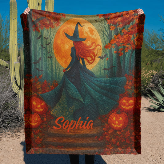 Personalized Witch Skeleton Blanket – Custom Halloween Throw with Name !