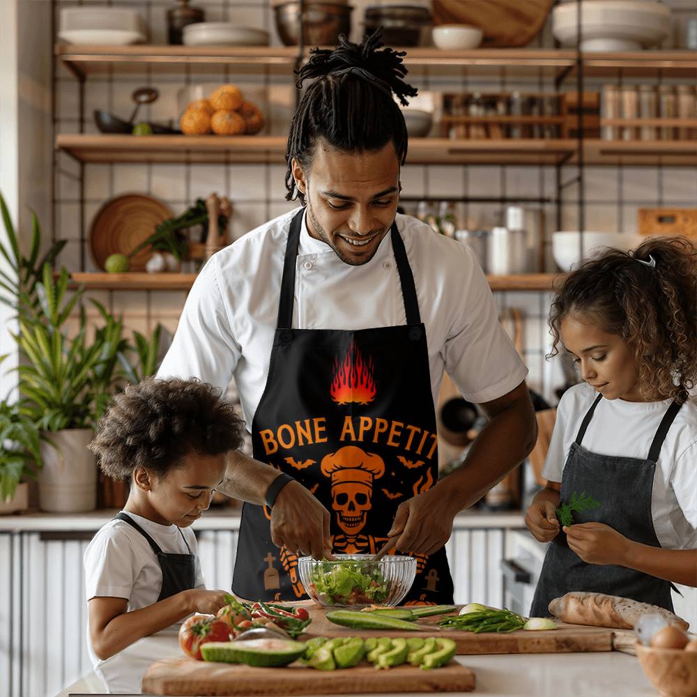Personalized Halloween Apron, Custom Skeleton BBQ Apron, Bone Appetit King of Scares Cooking Apron, Funny Halloween Apron for Dad Men