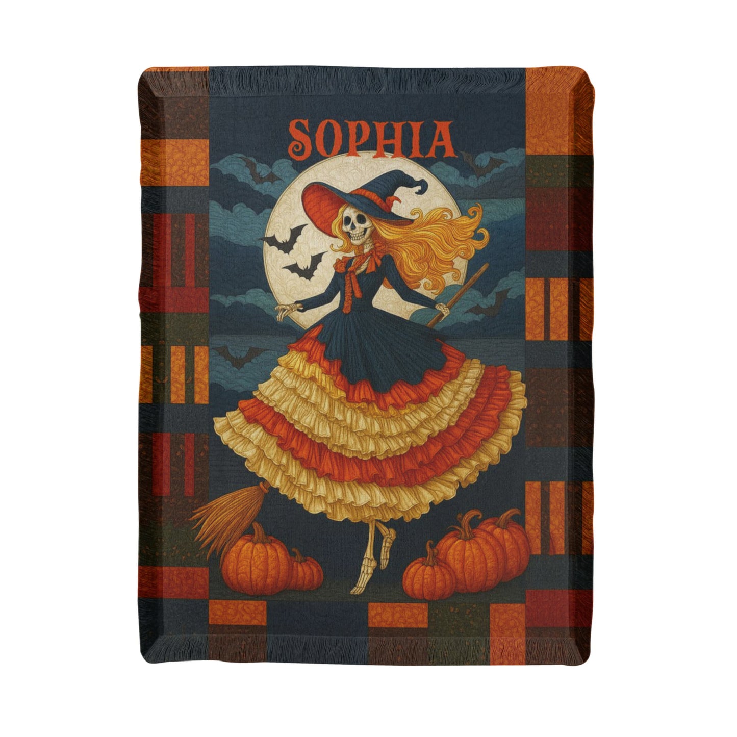 Custom Witch Silhouette Blanket – Personalized Halloween Throw with Name & Moon !