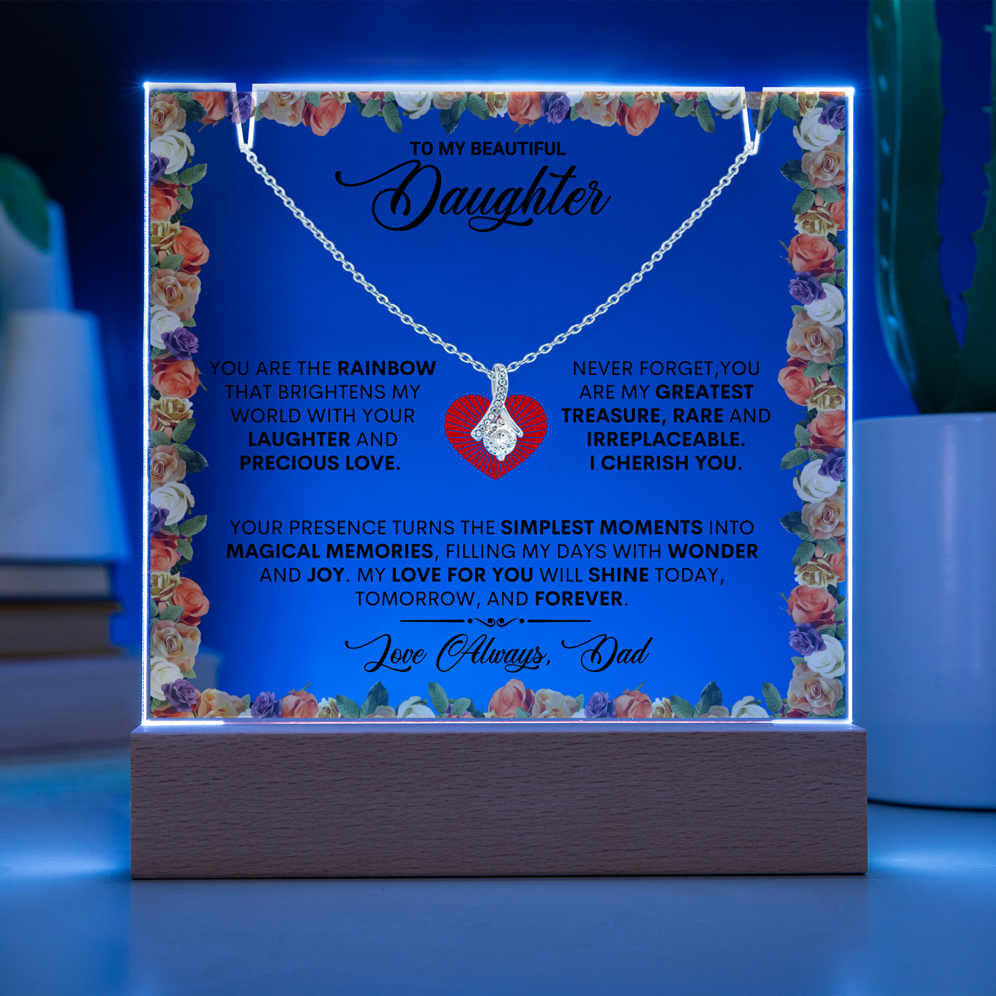 Keepsake Acrylic Plaque Alluring Beauty Necklace, Gift to Daughter, Love From Dad-1