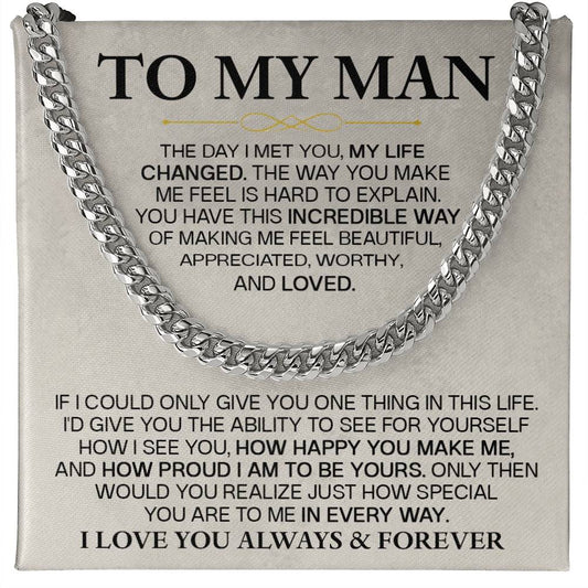 “To My Man” Cuban Link Chain – Heartfelt Gift for Husband, Boyfriend, or Fiancé