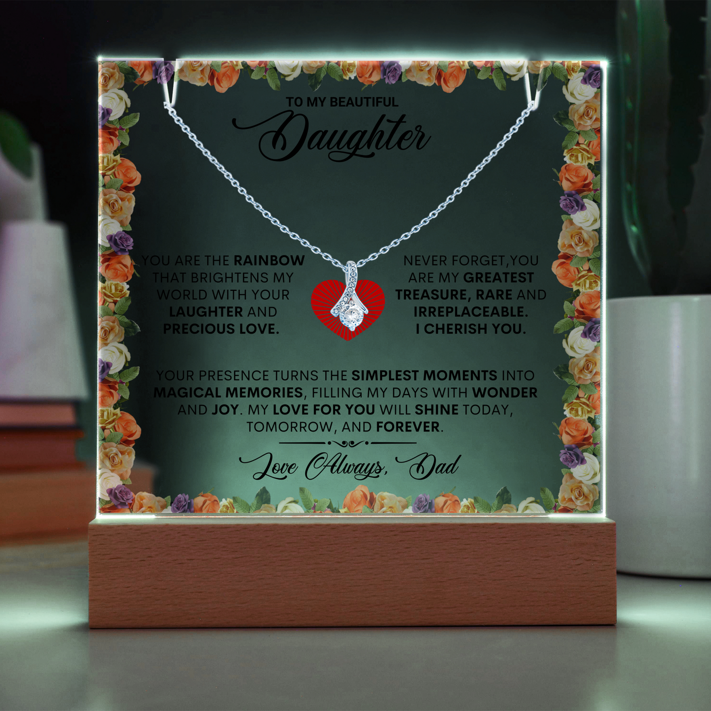 Keepsake Acrylic Plaque Alluring Beauty Necklace, Gift to Daughter, Love From Dad-1