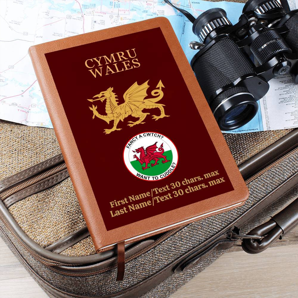 BURGUNDY Personalized Vegan Leather Graphic Journal-CYMRU-WALES JOURNAL