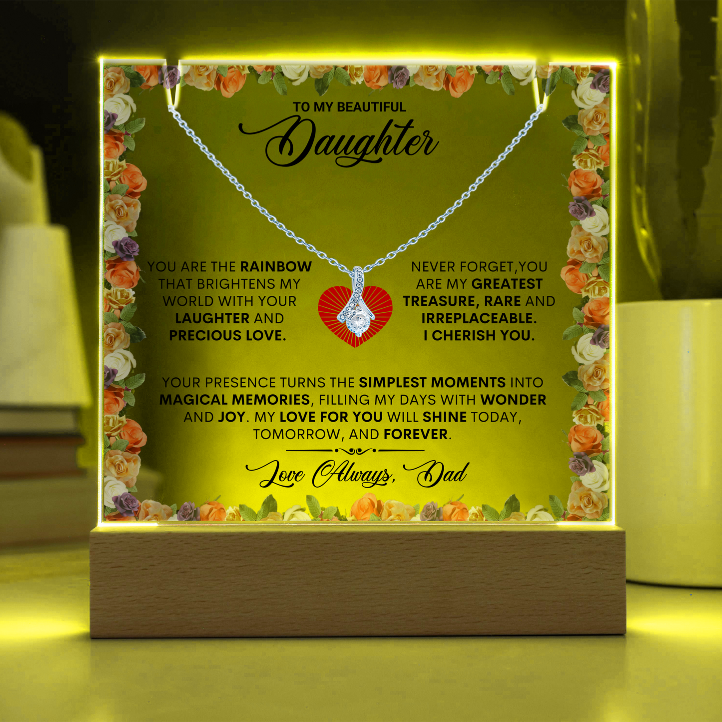 Keepsake Acrylic Plaque Alluring Beauty Necklace, Gift to Daughter, Love From Dad-1