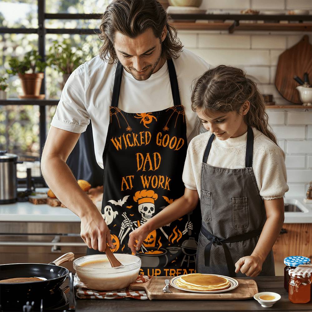 personalized halloween apron wicked good dad skeleton