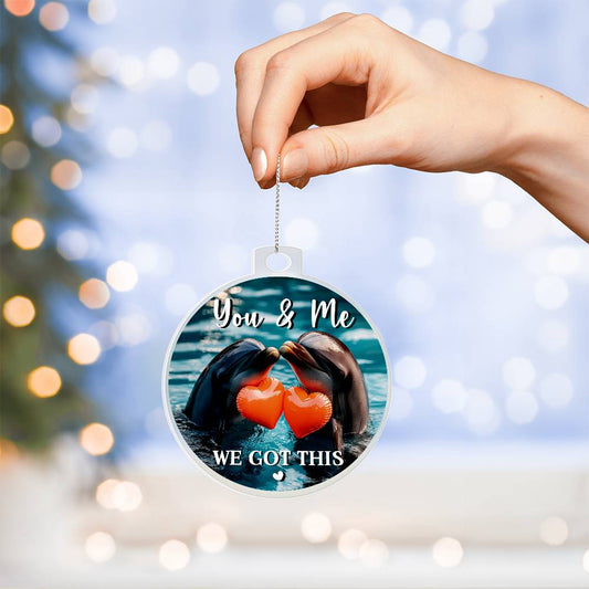 romantic christmas ornament dolphins with hearts