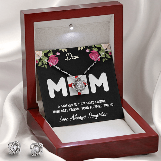 Love Knot Necklace, Mom, PLUS Earing Set, Mother's Day, Jewelry Gift, From Daughter, To Mom, Love Always Daughter
