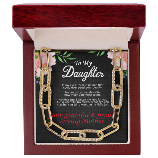 Mother's Day, Gift, Forever Linked Necklace, Jewelry, To my Daughter, From Mother, Daughter, Cubic Zirconia, 700 CZ crystals, 14k white gold, 14k yellow gold, Parrot clasp attachment