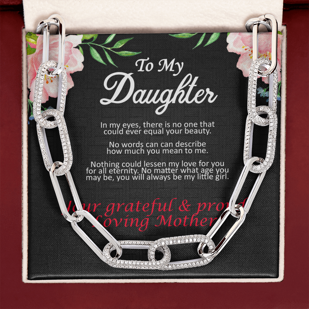 Mother's Day, Gift, Forever Linked Necklace, Jewelry, To my Daughter, From Mother, Daughter, Cubic Zirconia, 700 CZ crystals, 14k white gold, 14k yellow gold, Parrot clasp attachment