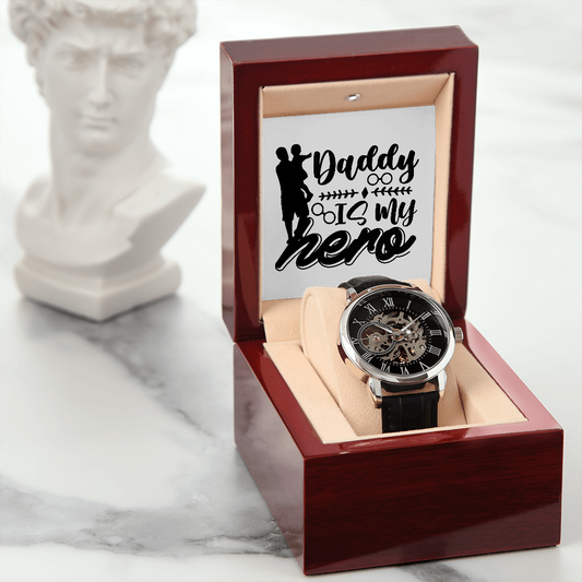 Daddy Is My Hero, Best Gift For Dad, Men's Openwork Watch - YERTIZZ.COM