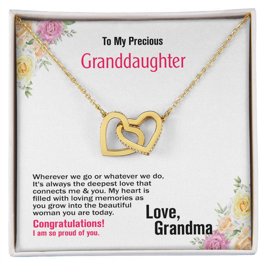 To My Precious Granddaughter, Love, Grandma, Interlocking Hearts Necklace, Jewelry Gift - YERTIZZ.COM