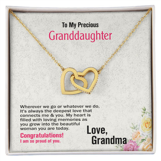 To My Precious Granddaughter, Love, Grandma, Interlocking Hearts Necklace, Jewelry Gift - YERTIZZ.COM