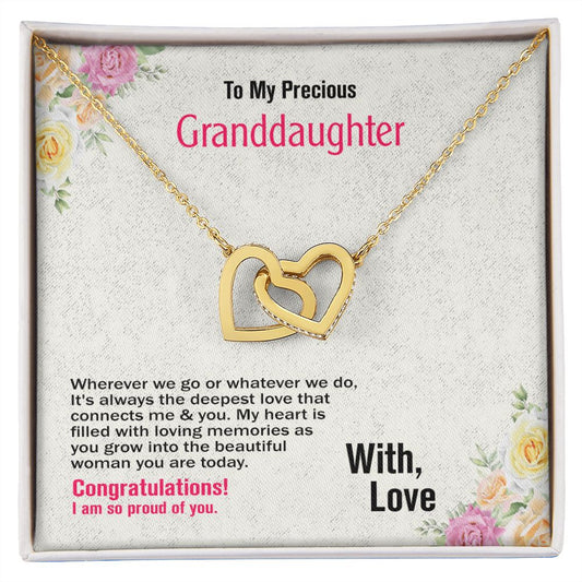 To My Precious Granddaughter, With Love, Interlocking Hearts Necklace, Jewelry Gift - YERTIZZ.COM
