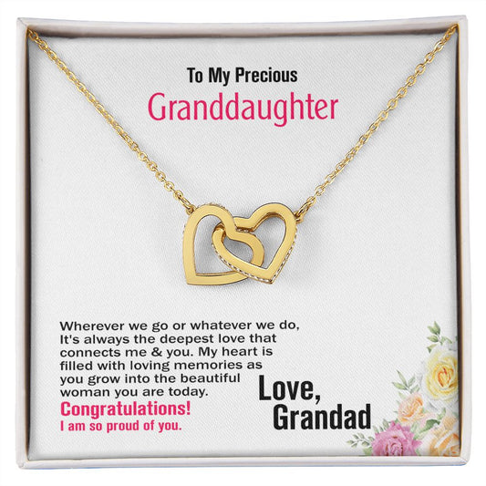 To My Precious Granddaughter, Love Grandad, Interlocking Hearts Necklace, Jewelry Gift - YERTIZZ.COM