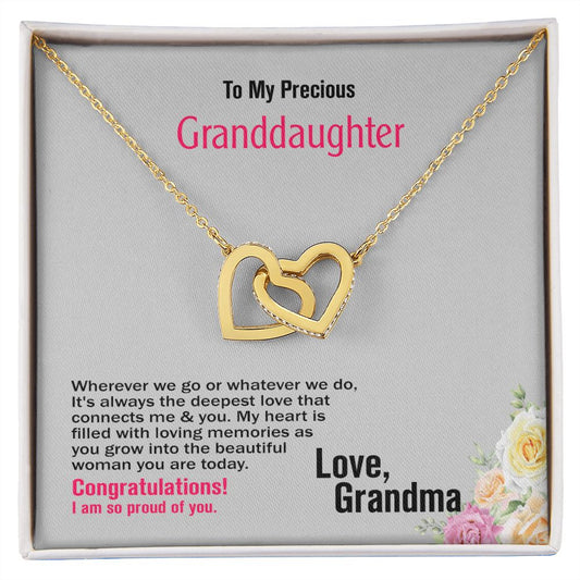 To My Precious Granddaughter-Love Grandma, Interlocking Hearts Necklace, Jewelry Gift - YERTIZZ.COM