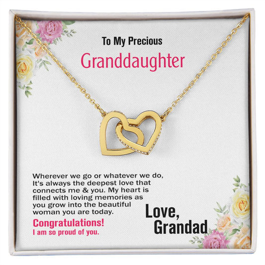 To My Precious Granddaughter, Love Grandad, Interlocking Hearts Necklace, Jewelry Gift - YERTIZZ.COM
