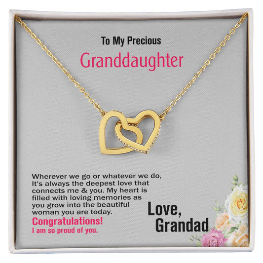 To My Precious Granddaughter, Love Grandad, Interlocking Hearts Necklace, Jewelry Gift - YERTIZZ.COM