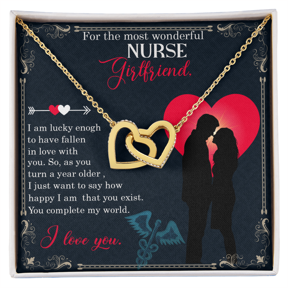 Interlocking Hearts Necklace, Jewelry Gift, Birthday, Say Sorry, Rose Gold, or 18k yellow gold finish, Nurse girlfriend - YERTIZZ.COM