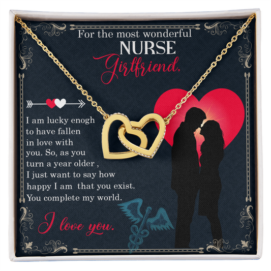 Interlocking Hearts Necklace, Jewelry Gift, Birthday, Say Sorry, Rose Gold, or 18k yellow gold finish, Nurse girlfriend - YERTIZZ.COM