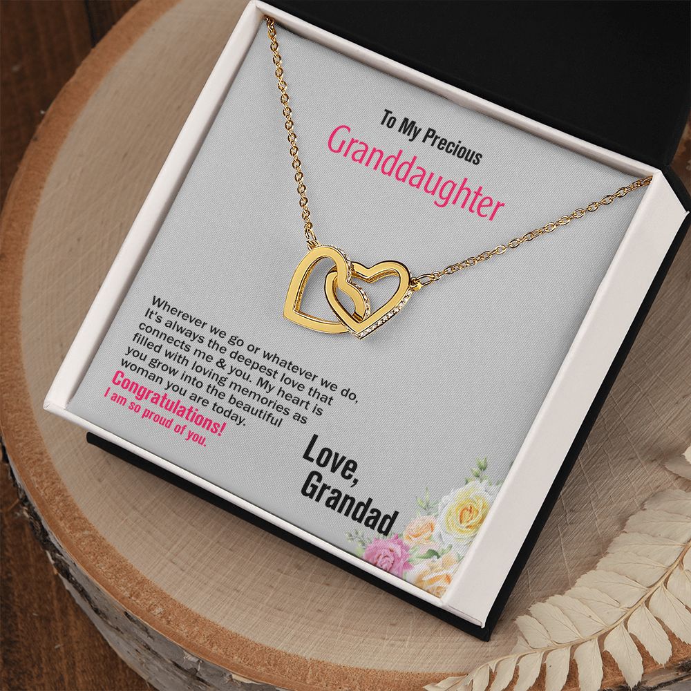 To My Precious Granddaughter, Love Grandad, Interlocking Hearts Necklace, Jewelry Gift - YERTIZZ.COM