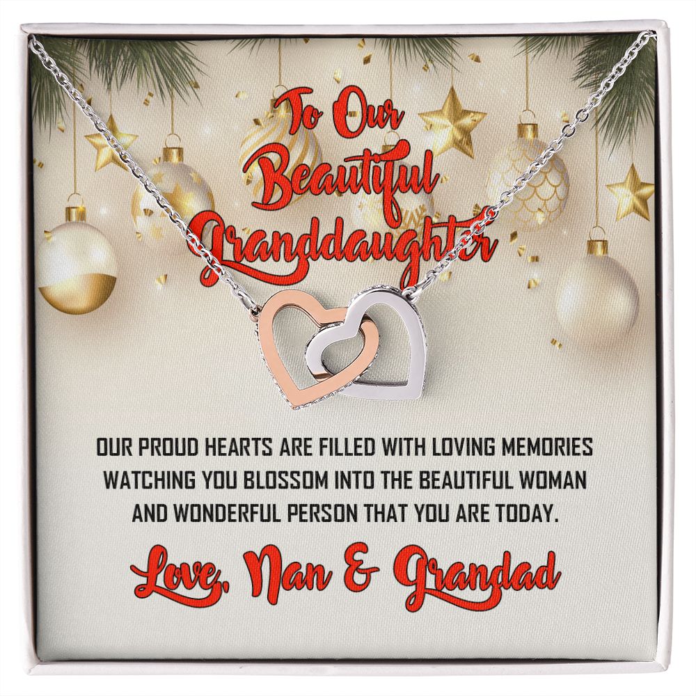 To Our Beautiful Granddaughter, Love Nan & Grandad, Interlocking Hearts Necklace - YERTIZZ.COM