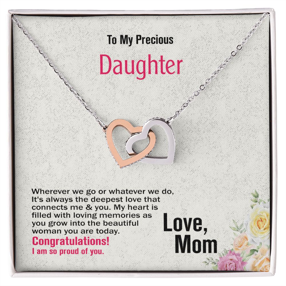 To My Precious Daughter, Love Mom, Interlocking Hearts Necklace, Jewelry Gift