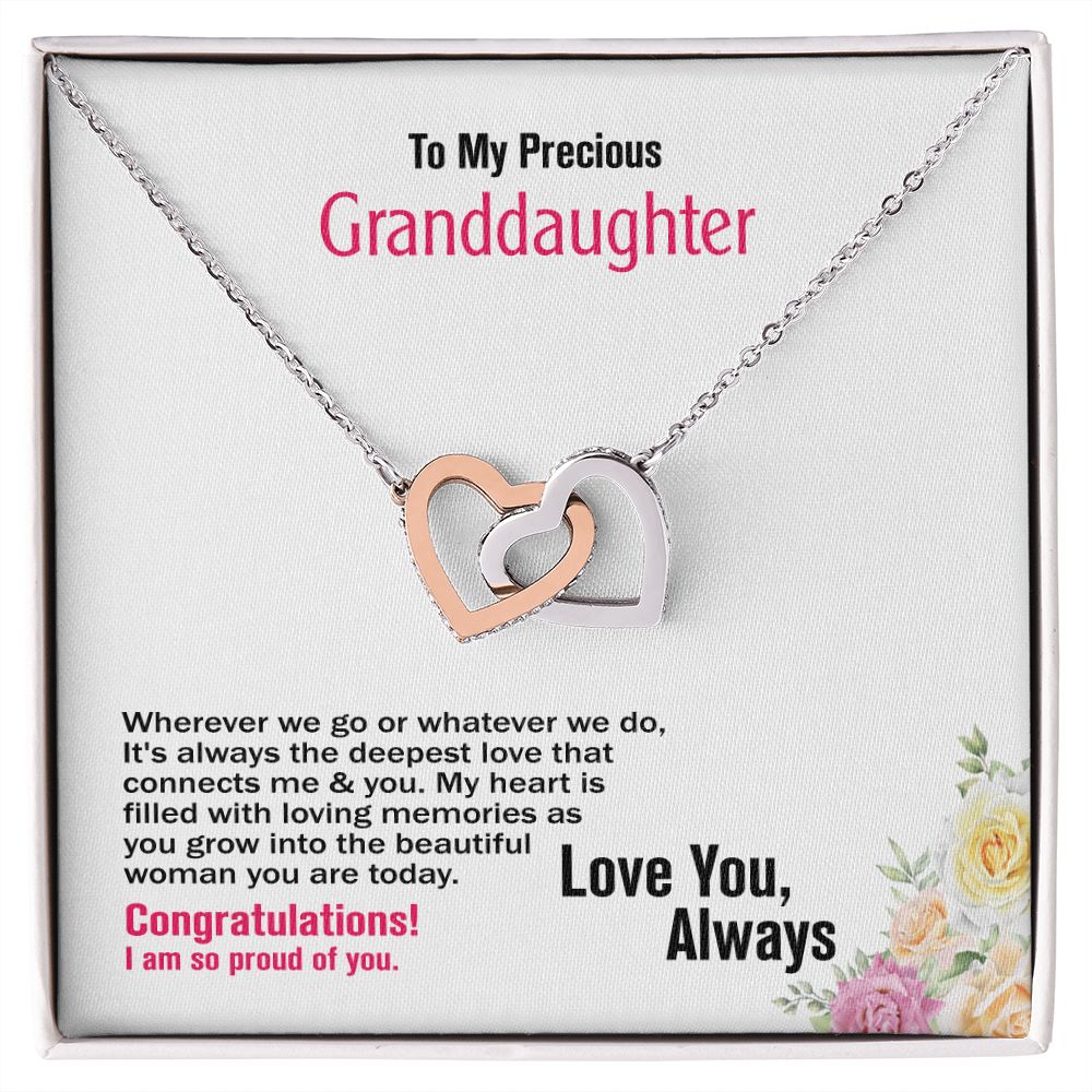 To My Precious Granddaughter, Love You Always, Interlocking Hearts Necklace, Jewelry Gift - YERTIZZ.COM