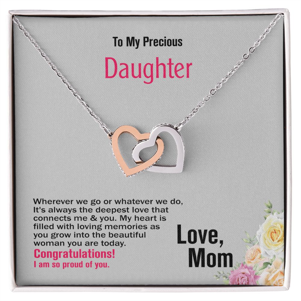 To My Precious Daughter, Love Mom, Interlocking Hearts Necklace, Jewelry Gift