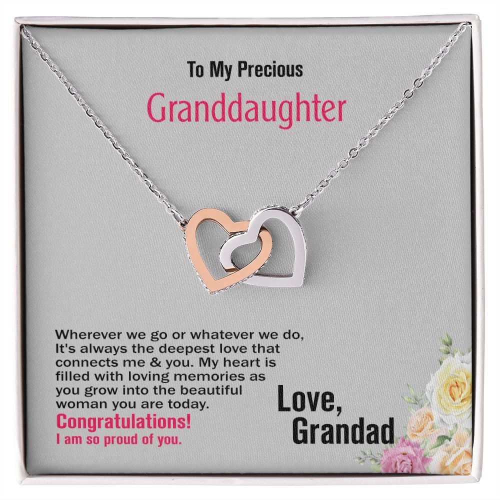 To My Precious Granddaughter, Love Grandad, Interlocking Hearts Necklace, Jewelry Gift - YERTIZZ.COM