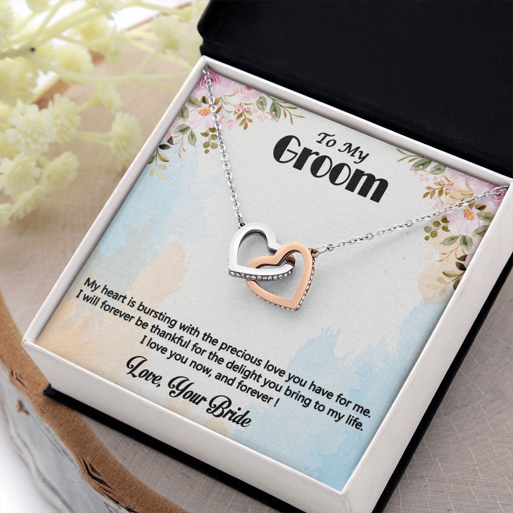 Interlocking Hearts Necklace, Jewelry Gift, Say Sorry, Rose Gold, or 18k yellow gold finish