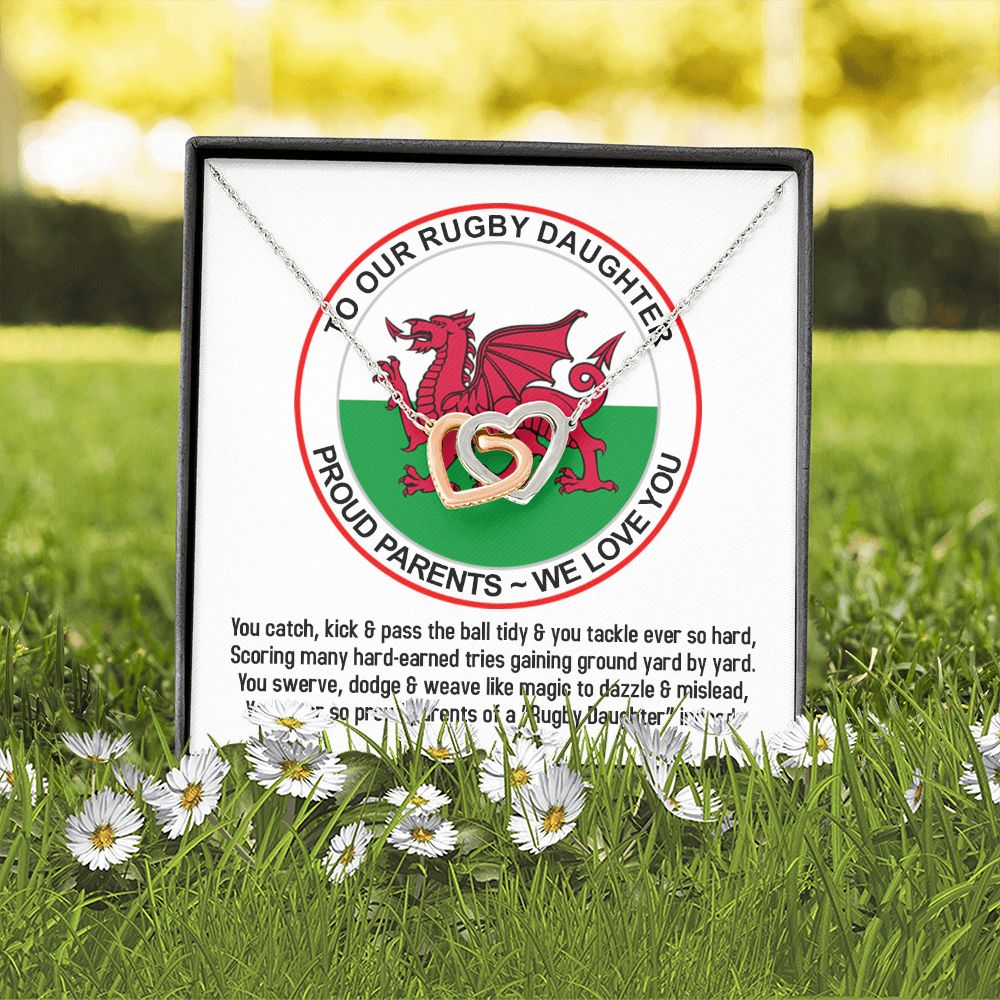 To Our Rugby Daughter, From Proud Parents, Interlocking Hearts Necklace