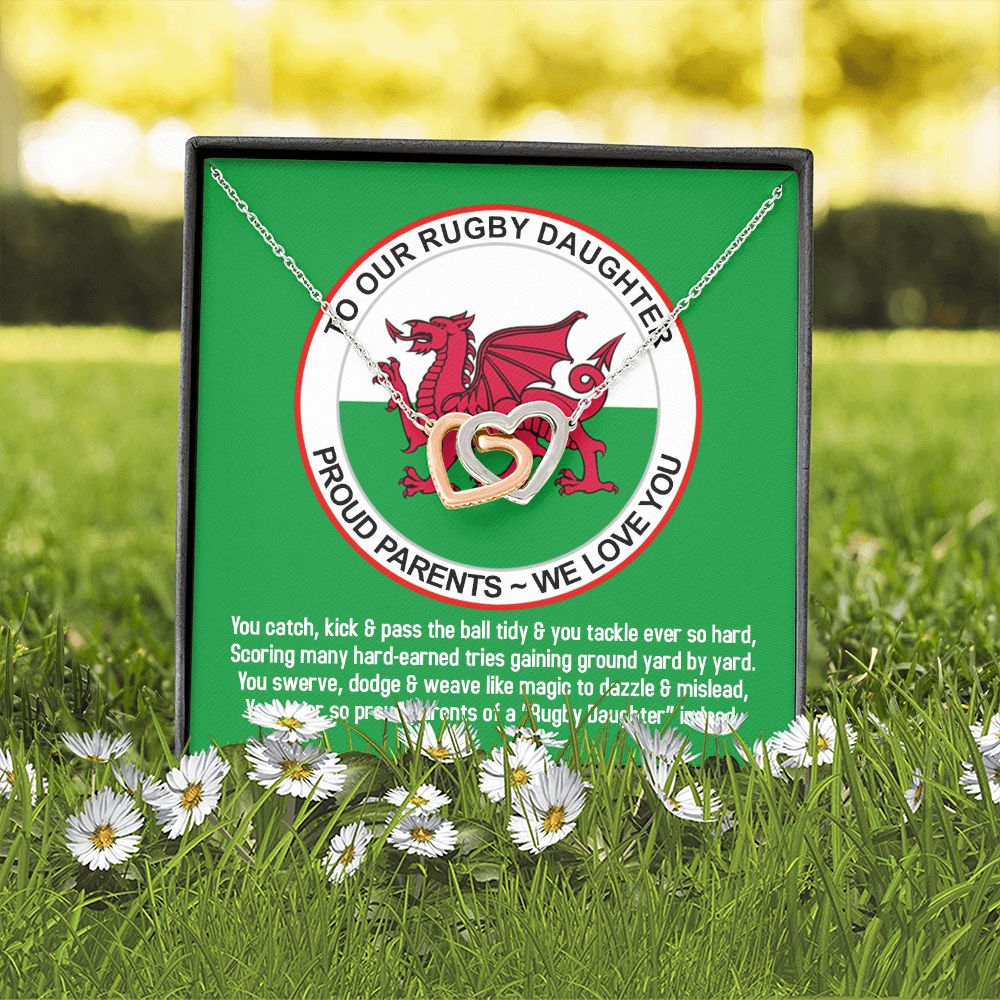 To Our Rugby Daughter, From Proud Parents, Interlocking Hearts Necklace